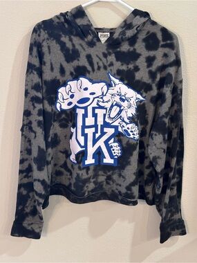 Victorias Secret, PINK, UK Wildcats Cropped Hoodie - Black& Gray Tie Dye, Sz Med